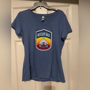 Blue women’s Large  Shirt with super Grover Red Cape Race Design Sesame Street